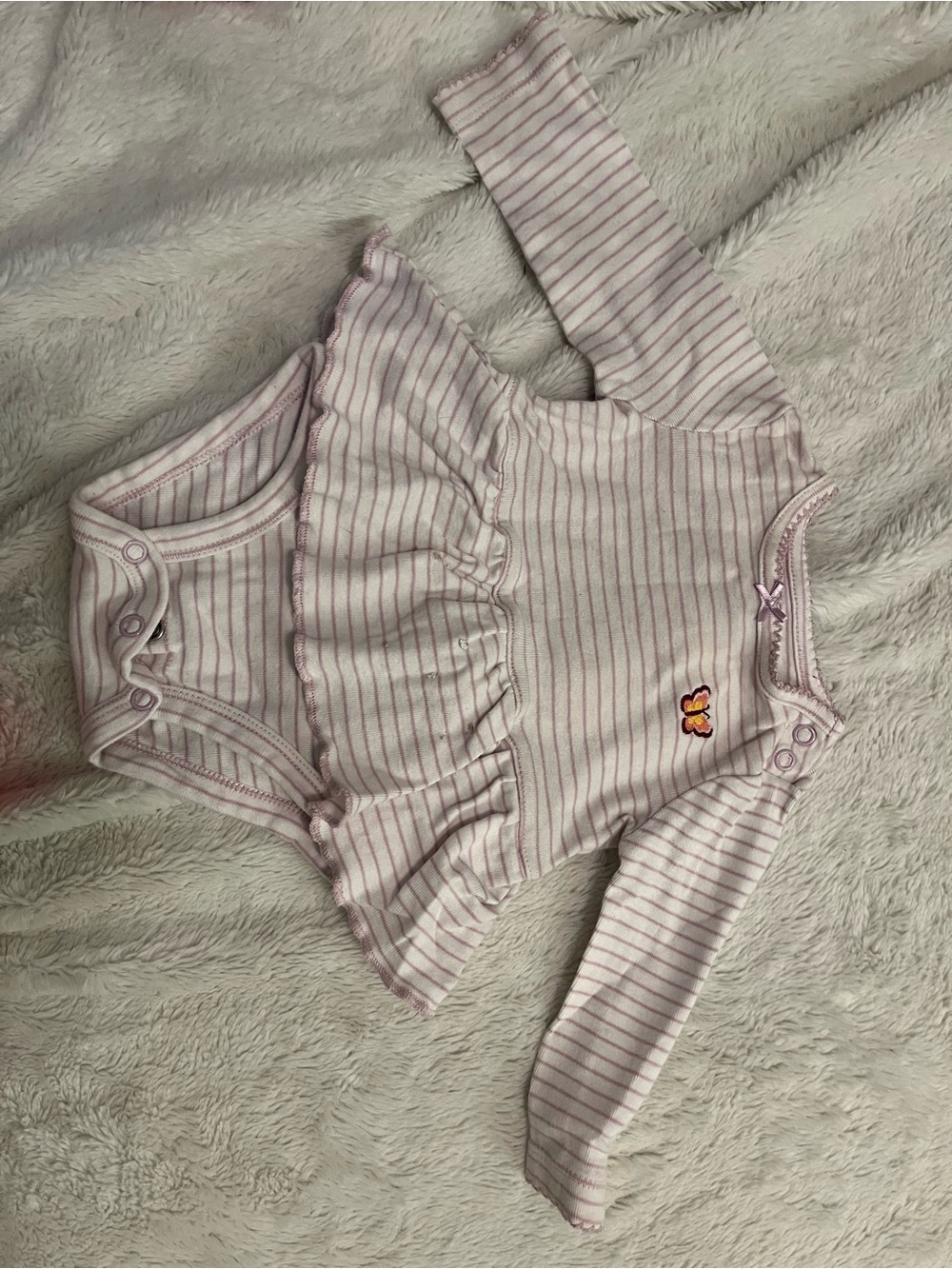 Carter's Long-Sleeve Pink and Cream Striped Ruffle Bodysuit